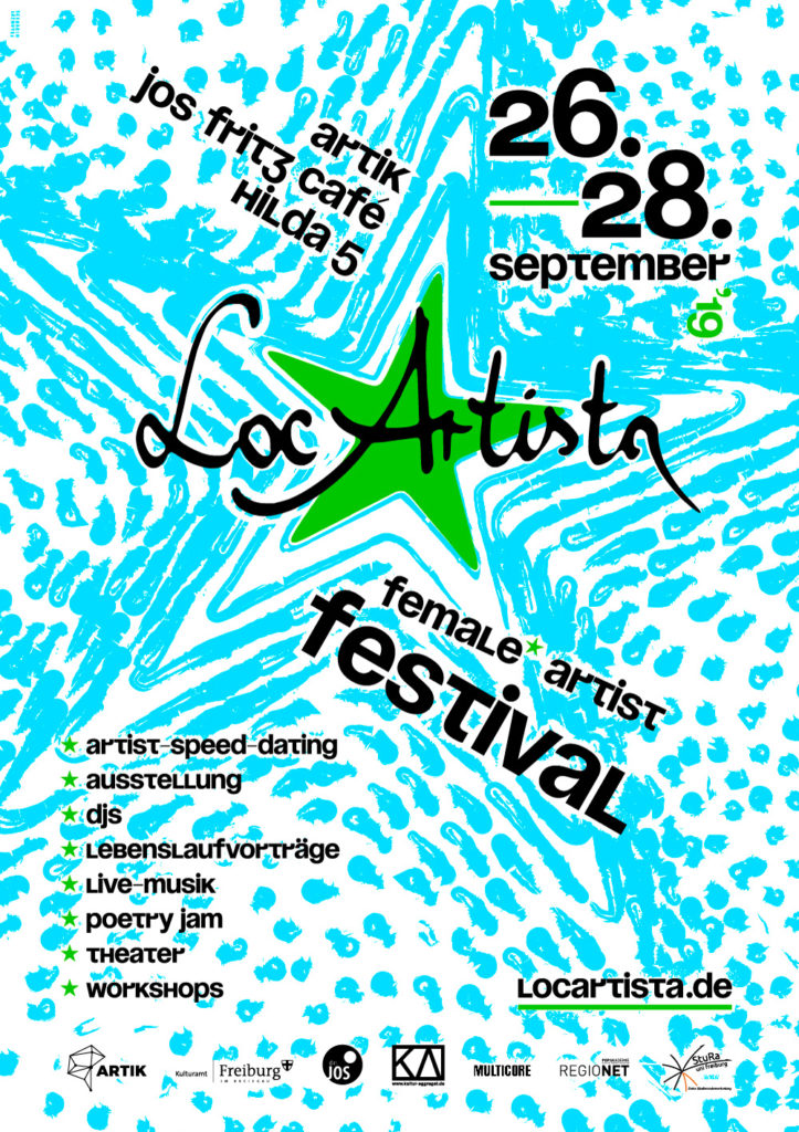 Plakat für das LocArtista Festival 2019. Grüner Stern mit blauer Pulswelle im Hintergrund